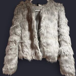 H&M Women's Silver Faux Fur Jacket